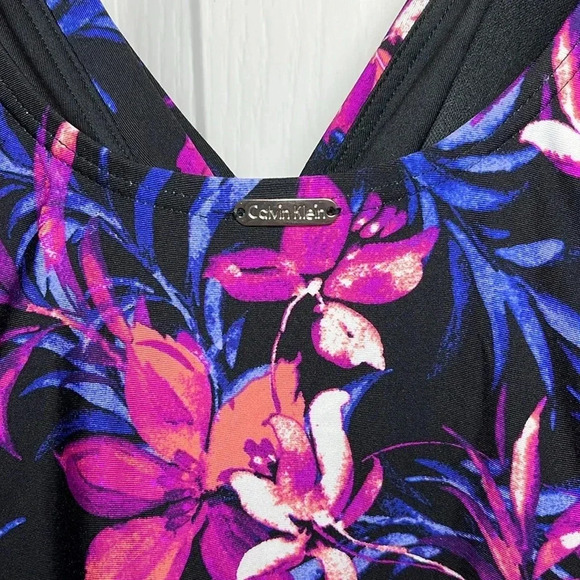 CALVIN KLEIN Twist Front Tummy Control One Piece Black Floral Swimsuit Size 16 - Picture 7 of 14